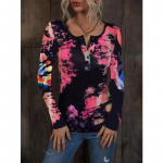 VEZFAA Naiste vabaaja moe kevads&uuml;gisene pikkade varrukatega V-kaelusega pulloverid ja pikad varrukad S roosa