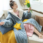 Talvine paks korallfliisist hommikumantel Talvine naiste kapuutsiga &ouml;&ouml;s&auml;rk Kimono vannimantel L&otilde;tv flanellist pikk &ouml;&ouml;s&auml;rk Koduriietus M gray