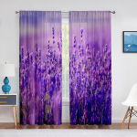 Rustikaalsed sirelililled lillad lavendlililled lillelised l&auml;bipaistvad kardinad elutuppa magamistuppa k&ouml;&ouml;ki kardinad akendele draperiid &ouml;&ouml;siga 2 tk (W50cmxH130cm)x2&Rod Pocket