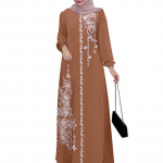 ZANZEA Naiste vabaaja O-kaelusega pikkade varrukatega retroprinteriga pikk kleit 2XL pruun