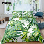 Lehe Muster Tekikott Komplekt Romantiline Puhkusesaar Hawaii Banaanipuud Voodipesu Komplekt Kahekohaline Queen King T&auml;issuurus Pol&uuml;ester Tekikoti Kate EU single(135x200cm) green