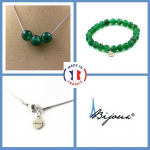 Pierres et Min&eacute;raux. Parure bijoux Bracelet Collier 3 Perles Agate verte 8 mm. Chaine en Taille personnalisable.
