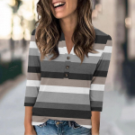 Naiste mood vabaaja lahtine 3/4 varrukatega tr&uuml;kiga &uuml;mmarguse kaelusega topp L sinine