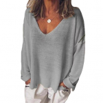 Naiste T-s&auml;rk V-kaelusega Pikkade varrukatega Lahtise l&otilde;ikega T-s&auml;rk &Uuml;hev&auml;rviline Hingav Vabaaja Pullover Pealsed Igap&auml;evaseks Kandmiseks M