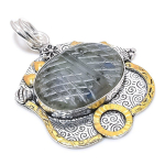 Labradorite Handmade 925 Sterling Silver Two Tone Pendant 2.05 u9k88