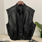 OFTBUY Naiste Vintage L&otilde;tv Vest PU Kunstnahast L&uuml;hike Jakk V&ouml;&ouml;ga Mootorratturi Jakk Naiste T&otilde;mblukuga Retro Moto Biker Jakk &Uuml;ler&otilde;ivad Topid S must