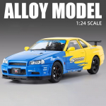 1:24 T&auml;issuuruses GTR R34 Neljarattaline Amortisaatoritega Rooliga Neljaukseline Valatud Sulamist Heli ja Valgusega T&otilde;mmatav Simulatsiooniga Auto Mudel M&auml;nguasi Poisi Kingitus kollane