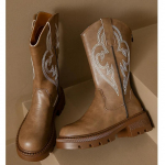 Tikitud kauboisaapad naistele uued &uuml;mara ninaga platvormsaapad Retro Classic Western Cowgirl Boots Trendikad s&auml;&auml;re keskosa saapad 2024 35