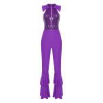 Naiste disko jumpsuit s&auml;ravate litritega, varrukateta kellap&otilde;hjadega disain, strasskividega O-r&otilde;ngas aktsendid 70ndate teemapidudeks L