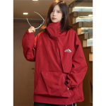 Unisex Vintage Ameerika tuulejope: Kapuutsiga, Vihmakindel, Viltuse lukuga s&uuml;gis-talveks Double Extra Large punane