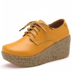 Naiste Moodpitsiga PU Nahast Kingad 7cm K&otilde;rge Kiilukonts Platvormkingad Retro Elegantne Vabaaja Jalutuskingad 35 kollane