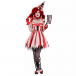 Halloweeni uus t&auml;iskasvanute klounikost&uuml;&uuml;m Tsirkuse hingekloun Punane kleit Lavapresentatsiooni kost&uuml;&uuml;m M