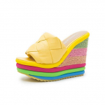 Espadrill-kiiluga suss-sandaalid naistele 13cm k&otilde;rge kontsaga Kootud Vikerkaar Paks tald Suvekingad Sandaalid Daamide libukad Pl&auml;tud 38