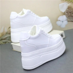 Moodne 12CM Mikrofiiber Ehtne Nahk Naiste Vabaaja Platvormkiil Kevad Vulkaniseeritud S&auml;delev Paks Sneaker S&uuml;gis Moekingad 34 valge