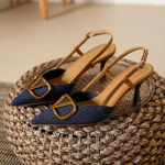 Moodsad Uued Naiste Kingad Trend Retro K&otilde;rged Kontsad Uued Prantsuse Kerge Suuga Terava Otsaga &Otilde;hukeste Kontsadega Naistele Denim K&otilde;rge Kontsaga Sandaalid Zapatos 42 tumesinine v&auml;rv