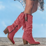 Uued naiste k&otilde;rged saapad Trend Retro Metallpandla Terav nina Paks konts Tutt L&auml;&auml;ne kauboi saapad Naiste kingad Zapatos De Mujer 34 punane
