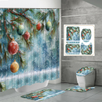 4TK Du&scaron;ikardinakomplektid Du&scaron;ikardina ja Vaipadega WC-kaane Vaip U-kujuline Matt ja Vannimatt Vannitoakomplekt 12 Konksuga One Size