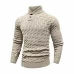 Euroopa meeste kampsun kootud pullover mood &uuml;mar kaelus slim kampsun meeste riided L beež