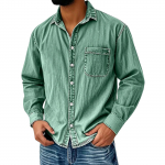 Meeste vabaaja &uuml;hev&auml;rviline kulutatud teksas&auml;rk, meeste Ameerika t&ouml;&ouml;riietus, retro pestud pikkade varrukatega topp XL roheline