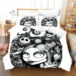 Nightmare Before Christmas Tekikott Padjapuuriga Voodikomplektid Jack Ja Sally 3D Kolju J&otilde;ulude Voodipesu Komplekt Magamistoa Dekoratsioon EU Single(135*200cm)3pcs black