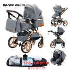 BAZARLAND30.Poussette 3 en 1 B&eacute;b&eacute; Combin&eacute;e Si&egrave;ge-Auto Nacelle Trio R&eacute;versible R&eacute;glable Haute Qualit&eacute; Roues increvables .BLEU/GRIS hall