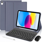 Klaviatuurikate iPad A16 jaoks (11 ) / iPad 10 2022 - Lilla koos juhtmevaba hiire, pliiatsi ja Bluetooth-klaviatuuriga