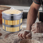 Roostevabast terasest bambusest aurutamiskomplekt 20 auruti korvi 20 kaanega Praktiline toiduauruti orgaaniliste pelmeenide valmistamiseks Eye v&auml;ikestele