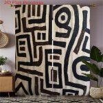 2D Tasane, 2 tk Must Valge Abstraktse Mustriga Kardinat - Kaasaegsed Geomeetrilised Blackout Kardinad Pruuni Aktsendiga, Pooll&auml;bipaistev Kangas 130&times;210cm black