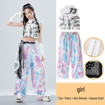 T&uuml;drukute Hip Hop Jazz Tantsu Komplekt: Crop Topi ja Laia S&auml;&auml;rega P&uuml;kste Komplekt T&auml;navatantsuks ja Lavapaletiks 120 cm gray