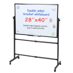 Magnetiline p&uuml;stine mobiilne molbertitahvel, ratastel kuivtahvel, 40 x 28 tolli suur valge tahvel, k&otilde;rgust reguleeritav, kahepoolne, valge, alusega 70x100 cm must