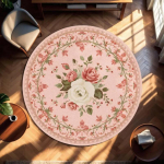 Prantsuse Pastellroosa Roos &Uuml;mmargune Vaip Vintage Romantiline Lilleline &Auml;&auml;r Libisemiskindel Pehme Vaip Magamistoa Tualettlaud Elutoa Kaunistus 150cm x 150cm beige