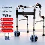 Kokkupandav reguleeritava k&otilde;rgusega roostevabast terasest k&auml;imisraam ratastega eakatele Double Bend Walker + Double Wheels must
