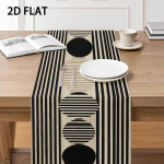 Moodne geomeetriline laualina, must-valge triibuline ringikujuline disain, kodu s&ouml;&ouml;gilaua kaunistus Naiste riided 40x140cm black