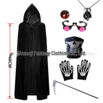 Halloweeni helendav surmaingli kost&uuml;&uuml;m punaste silmadega kolba maski, keepi, kinnaste ja sirbiga lastele ja t&auml;iskasvanutele One Size black
