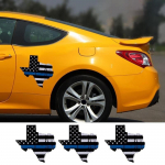 Ahastuses Texase osariigi kujuga vaoshoitud USA lipu &otilde;hukese sinise joonega kleebis