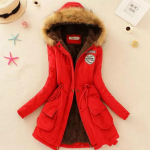 Naiste talvejope, soe kunstkarusnahast kapuutsiga kausaalne pikkade varrukatega mantel Suures suuruses puuvillane S punane