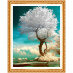 UUS Inlay Paining T&auml;ielik &uuml;mmargune puurkunst Teemanttikandid Stseenid Valge puu teemantmaal 20X30CM