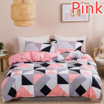 Geomeetrilise mustriga tekikott ja padjap&uuml;&uuml;r, &uuml;lipehme mikrokiudkangas, 10 suurusega &uuml;heinimesevoodi, kaheinimesevoodi, kaheinimesevoodi ja &uuml;lisuur kaheinimesevoodiga voodipesu US-King roosa