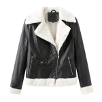 Naiste kunstnahast jope Fliisvoodriga soojad pikad varrukad Slim Fit l&uuml;hike mantel Stiilne k&auml;rbitud rev&auml;&auml;riga krae t&otilde;mblukk Bomber vabaaja mustad &uuml;ler&otilde;ivad L must