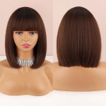 MISSQUEEN l&uuml;hike sirge Bob parukas tukkidega Ombre Tumepruuni v&auml;rvi &otilde;lgade pikkus Naturaalne sirge Bob s&uuml;nteetilisest kiust parukas igap&auml;evane kandmine