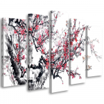 Viieosalise pildiga l&otilde;uenditr&uuml;kk Cherry Blossom Japan Tree 100x70 valge