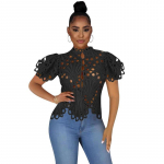 Hollow Out &ouml;&ouml;klubi naiste seksikas pluus, puhvis varrukas, vintage suvine &uuml;laosa, n&ouml;&ouml;biga &uuml;les, p&uuml;sti Ebaregulaarsed elegantsed s&auml;rgid Lady Blusas 26527 S must