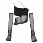 As&uuml;mmeetriline v&auml;ljal&otilde;igatud v&otilde;rgust k&auml;rbitud varrukatega topp Fairy Grunge riided, l&auml;bipaistvad Camisole paagid L must