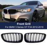 2PCS High Quality Gloss Black Front Kidney Grill For BMW 3 Series GT F34 13-20 320i 328i 335i XDrive Double Slat line gray