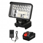 4-tolline LED-t&ouml;&ouml;valgusti 21 V liitiumakudele &uuml;lihele v&auml;lisvalgustus 180-kraadise p&ouml;&ouml;rlemisega 1 Battery & EU Plug must