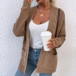 Varas&uuml;gis uues stiilis naiste kampsun, moepuhkus, kudumine kardigan, praetud taigna keerdumine, keskmise pikkusega taskuga kudumine kardigan mantel S roosa