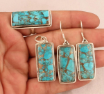 Sinine vasest t&uuml;rkiissinine v&auml;&auml;riskividest ehtekomplekt, ilus kingitus, k&auml;sitsi valmistatud ehted, juubelikingitus, disainitud ehted, k&otilde;rvar&otilde;ngad, s&otilde;rmus, ripatsehted Ring Size 8