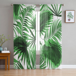 Plant Green Palm Leaf L&auml;bipaistvad kardinad Elutoa aken T&uuml;llkardinad Magamistoa K&ouml;&ouml;gi jaoks Kodukaunistus Voile kardinad W135 x H115cm x1
