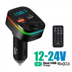 3in1 auto Bluetooth 5.0 FM saatja MP3-m&auml;ngija 3,4A kahe pordiga USB + C-t&uuml;&uuml;pi PD kiirlaadija kaugjuhtimispuldiga &uuml;mbritseva valguse juhtmevaba heli vastuv&otilde;tjaga With Remote Control
