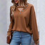 Naiste &uuml;hev&auml;rviline pikkade varrukatega &otilde;&otilde;nsa V-kaelusega kootud topp S roheline